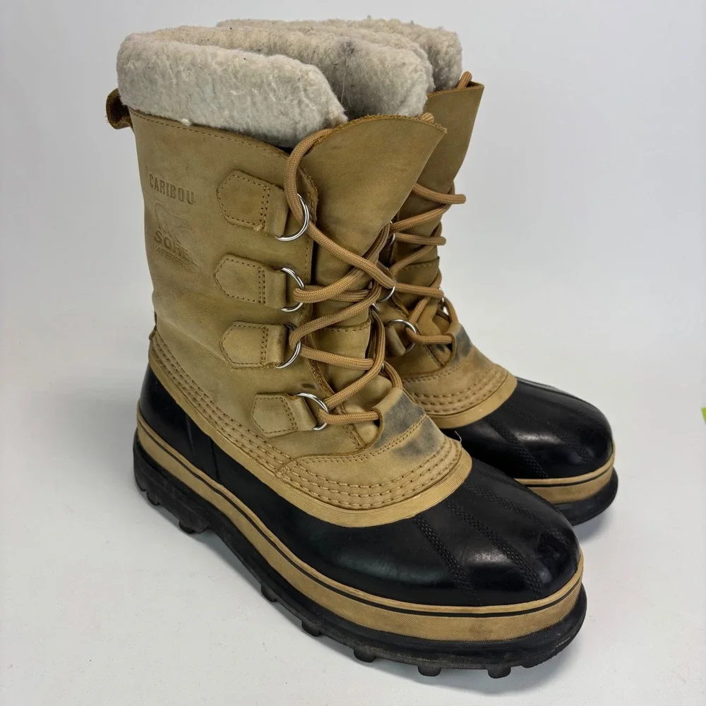 Sorel Caribou Winter Boots Womens 10 Tan Waterproof Insulated Leather Snow Boots